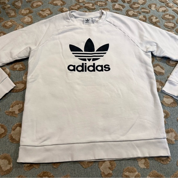 adidas Tops - Adidas White Cotton Sweatshirt with Black Logo Size L🤍🖤